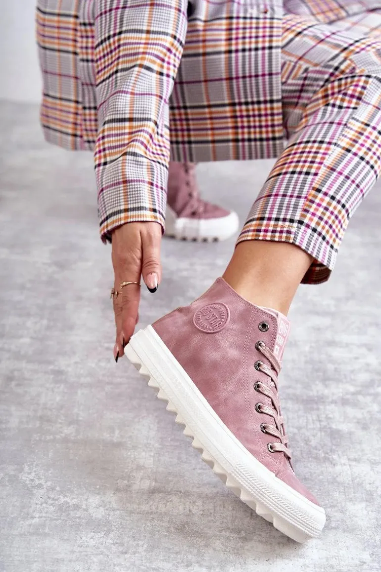 Trampki Damskie Big Star Wysokie Ocieplane Różowe EE274113