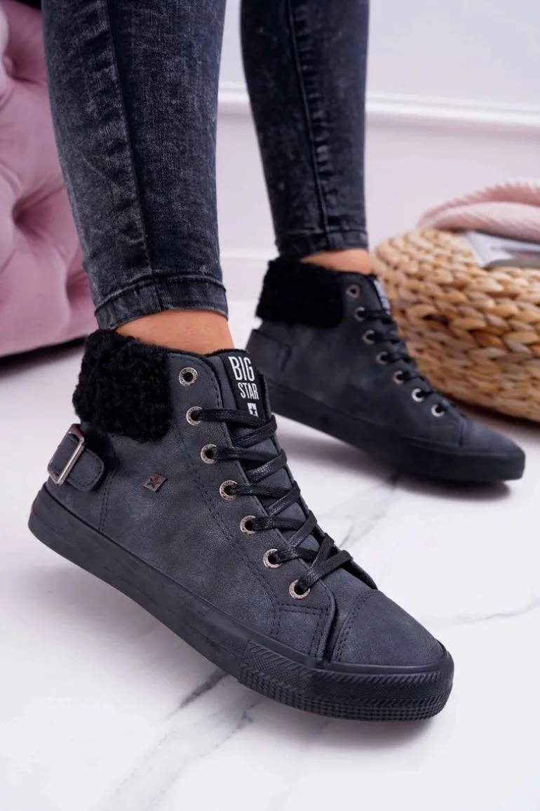 Trampki Damskie Big Star Wysokie Ocieplane Czarne EE274080