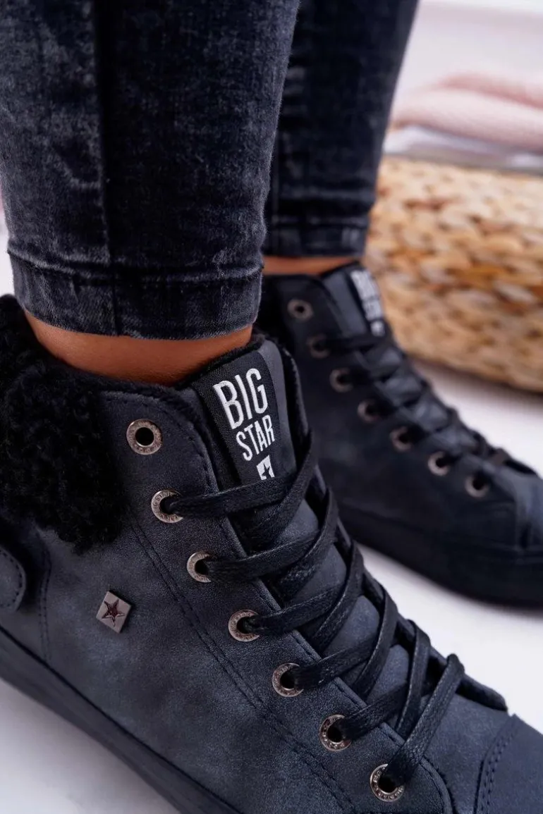 Trampki Damskie Big Star Wysokie Ocieplane Czarne EE274080