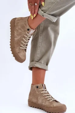 Trampki Damskie Big Star Wysokie Ocieplane Beżowe GG274071