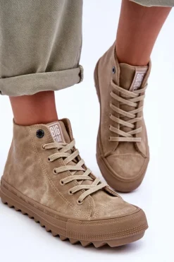 Trampki Damskie Big Star Wysokie Ocieplane Beżowe GG274071