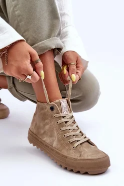 Trampki Damskie Big Star Wysokie Ocieplane Beżowe GG274071
