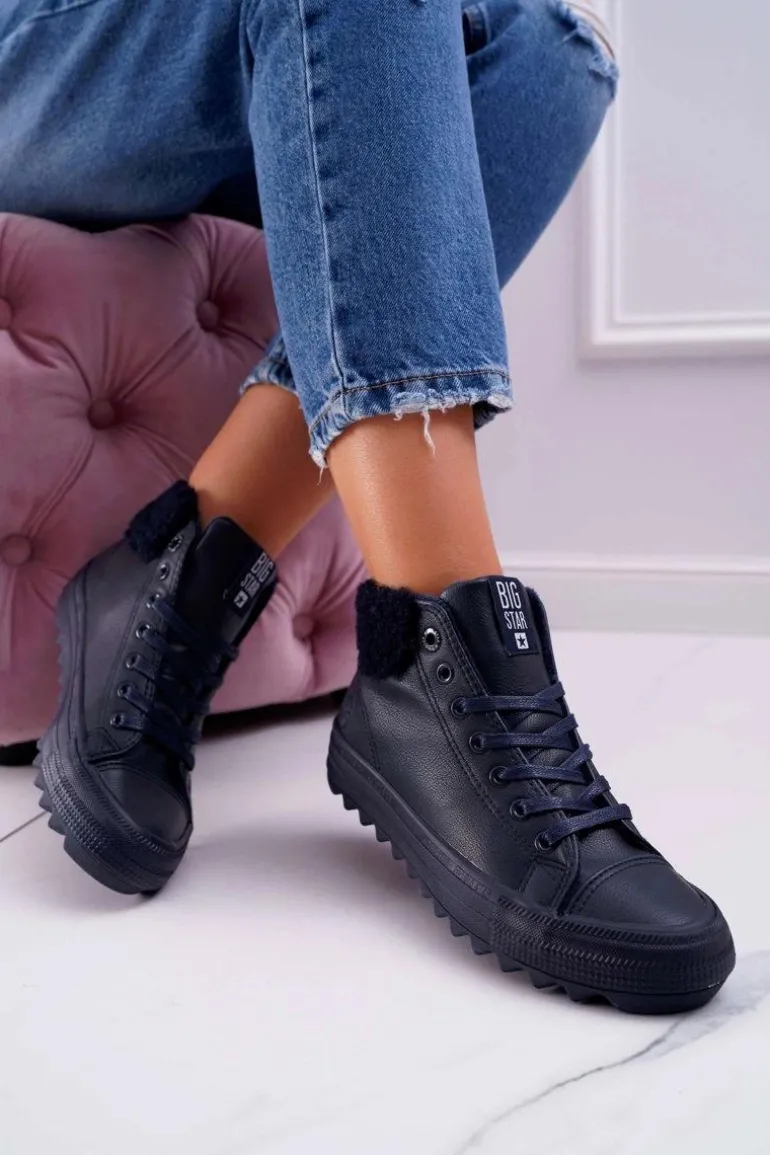 Trampki Damskie Big Star Wysokie Ocieplane Granatowe EE274147