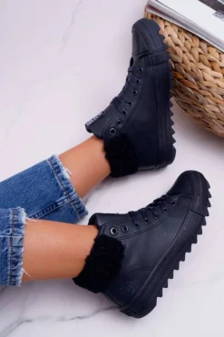 Trampki Damskie Big Star Wysokie Ocieplane Granatowe EE274147