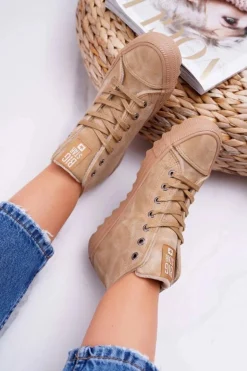 Trampki Damskie Big Star Wysokie Ocieplane Camel EE274116