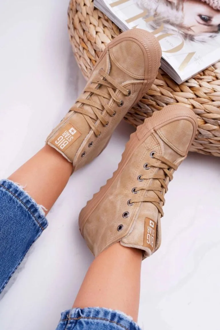 Trampki Damskie Big Star Wysokie Ocieplane Camel EE274116