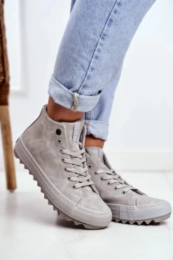 Trampki Damskie Big Star Wysokie Ocieplane Szare GG274070