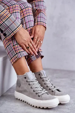 Trampki Damskie Big Star Wysokie Ocieplane Szare EE274114