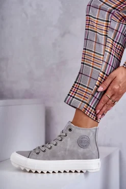 Trampki Damskie Big Star Wysokie Ocieplane Szare EE274114