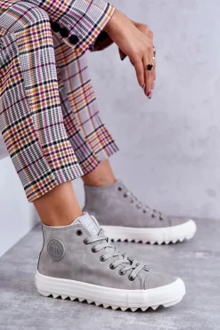 Trampki Damskie Big Star Wysokie Ocieplane Szare EE274114