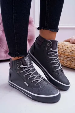 Trampki Damskie Big Star Wysokie Szare Ocieplane EE274413