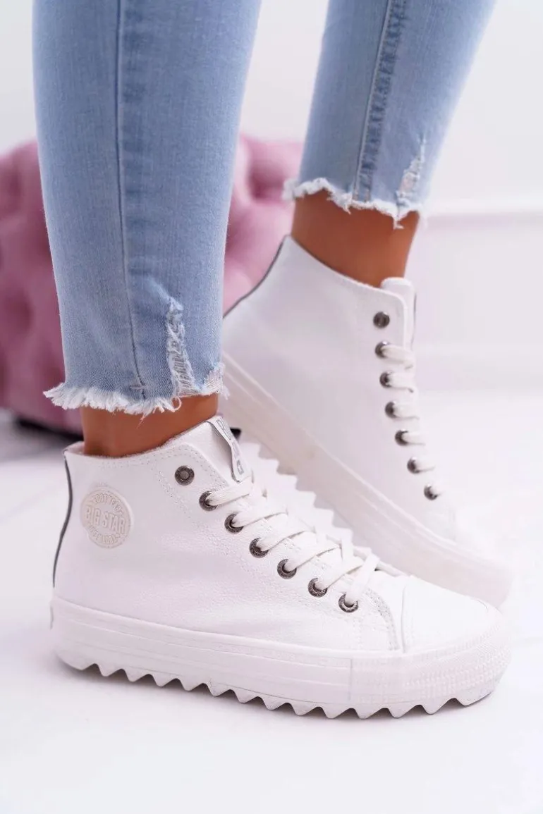 Trampki Damskie Big Star Wysokie Ocieplane Białe EE274111