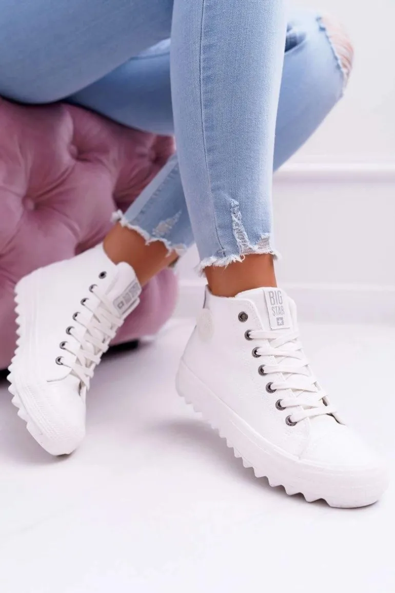 Trampki Damskie Big Star Wysokie Ocieplane Białe EE274111