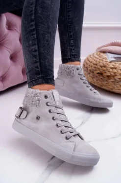 Trampki Damskie Big Star Wysokie Ocieplane Szare EE274079