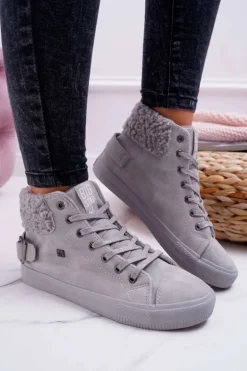 Trampki Damskie Big Star Wysokie Ocieplane Szare EE274079