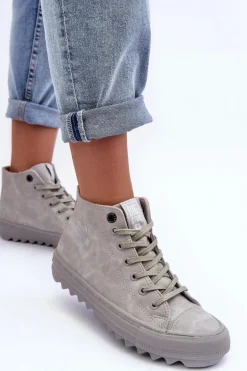 Trampki Damskie Big Star Wysokie Ocieplane Szare GG274070