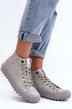 Trampki Damskie Big Star Wysokie Ocieplane Szare GG274070