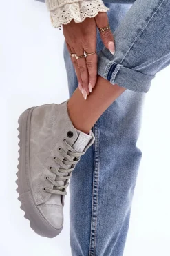 Trampki Damskie Big Star Wysokie Ocieplane Szare GG274070