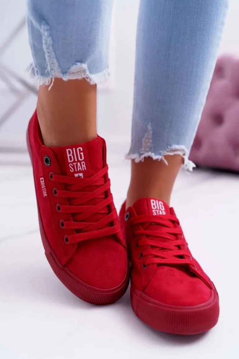 Trampki Damskie Big Star Zamsz Czerwone EE274044