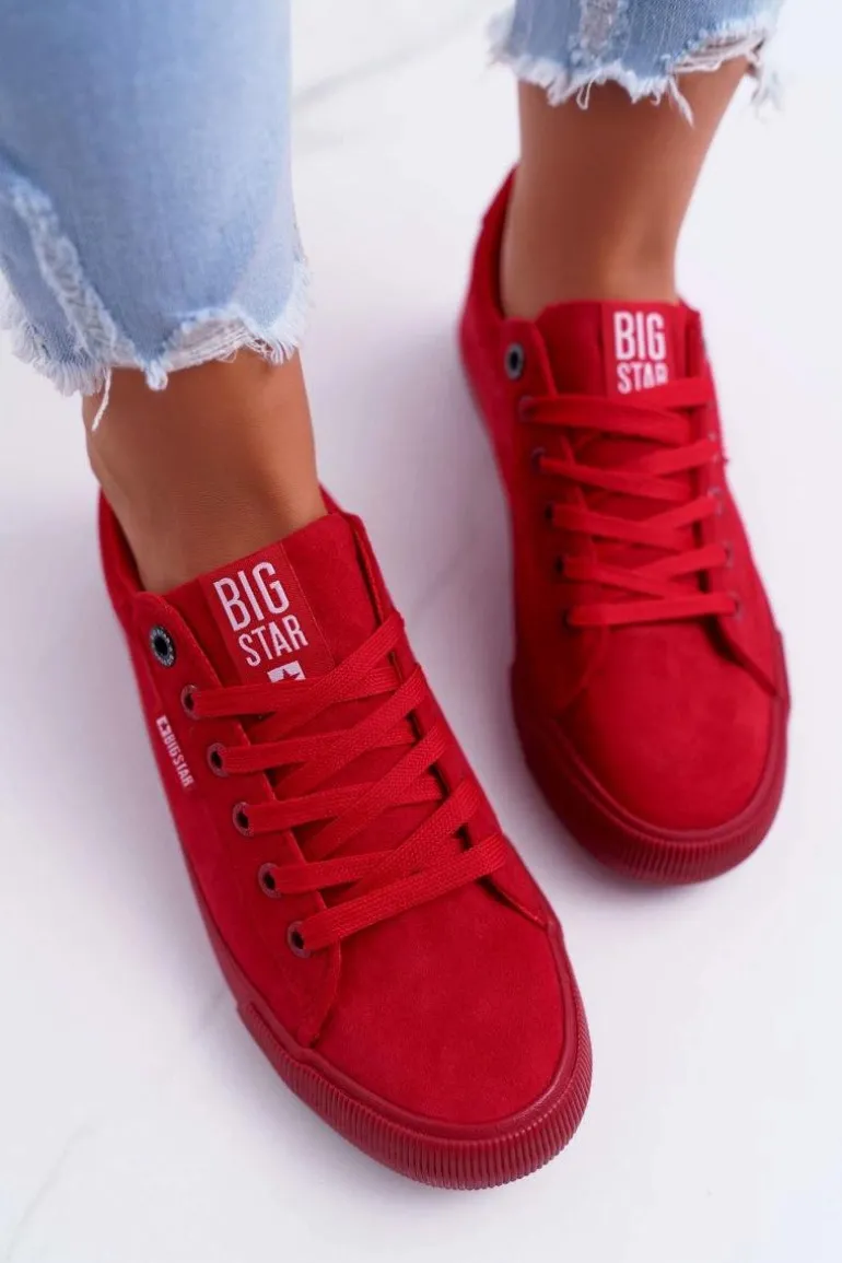 Trampki Damskie Big Star Zamsz Czerwone EE274044
