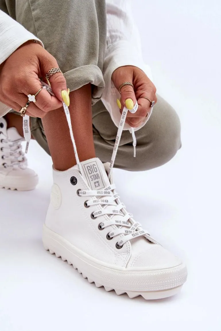 Trampki Damskie Big Star Wysokie Ocieplane Białe GG274108