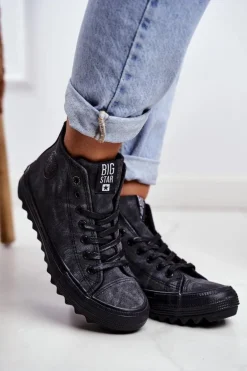 Trampki Damskie Big Star Wysokie Ocieplane Czarne GG274069