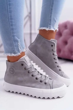 Trampki Damskie Big Star Wysokie Ocieplane Szare EE274114