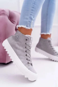 Trampki Damskie Big Star Wysokie Ocieplane Szare EE274114