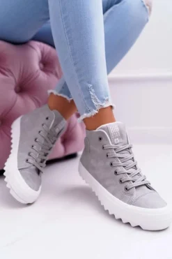 Trampki Damskie Big Star Wysokie Ocieplane Szare EE274114