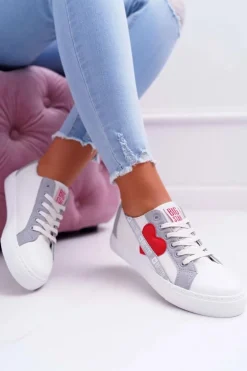Trampki Damskie Big Star Białe z Sercem EE274257