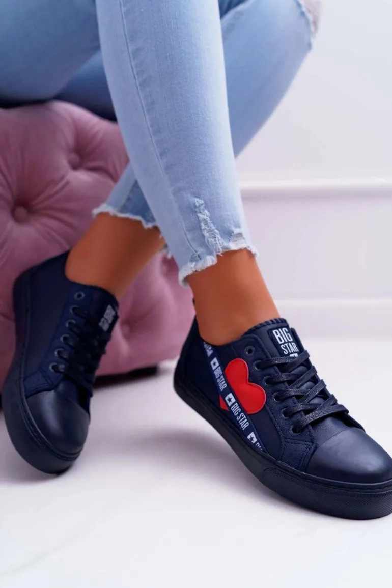 Trampki Damskie Big Star Granatowe z Sercem EE274258