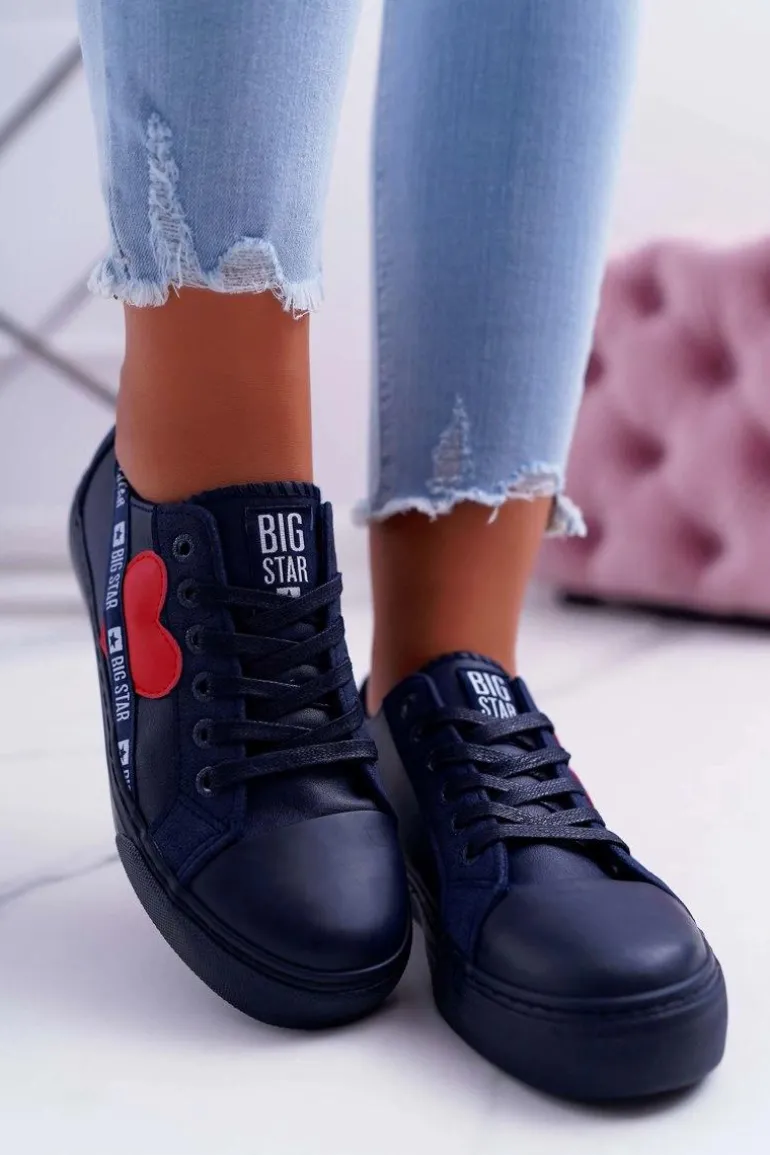 Trampki Damskie Big Star Granatowe z Sercem EE274258