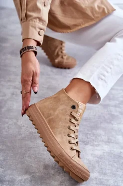 Trampki Damskie Big Star Wysokie Ocieplane Camel GG274072