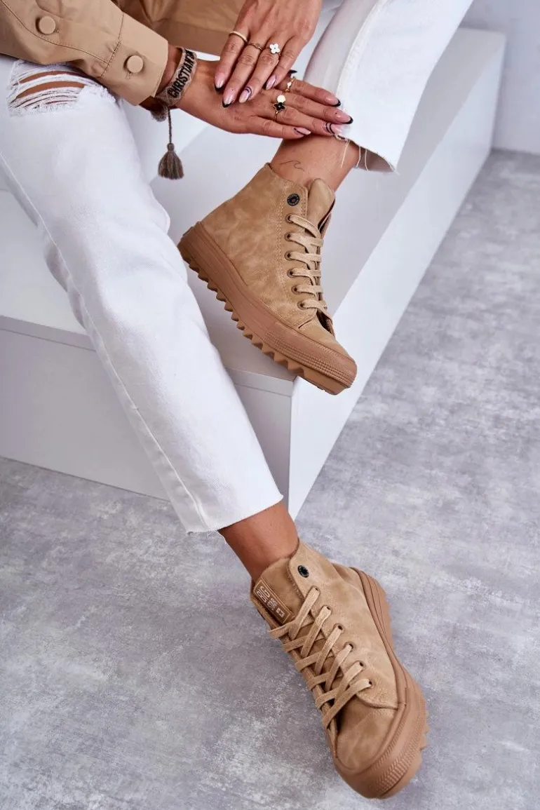 Trampki Damskie Big Star Wysokie Ocieplane Camel GG274072