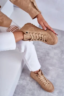 Trampki Damskie Big Star Wysokie Ocieplane Camel GG274072