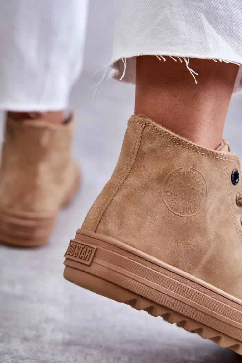 Trampki Damskie Big Star Wysokie Ocieplane Camel GG274072