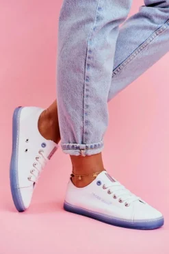 Trampki Damskie Cross Jeans Biało Niebieskie FF2R4077C