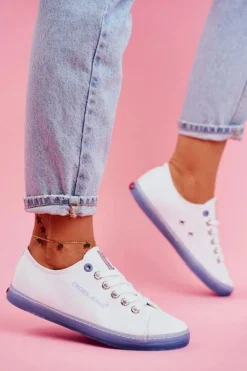 Trampki Damskie Cross Jeans Biało Niebieskie FF2R4077C