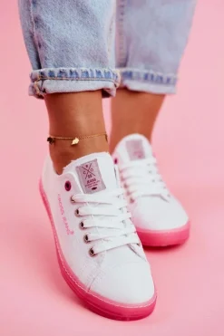 Trampki Damskie Cross Jeans Biało Różowe FF2R4075C