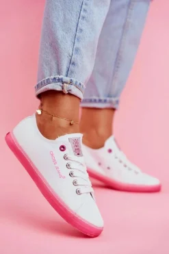 Trampki Damskie Cross Jeans Biało Różowe FF2R4075C