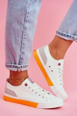 Trampki Damskie Cross Jeans Biało Pomarańczowe FF2R4043C