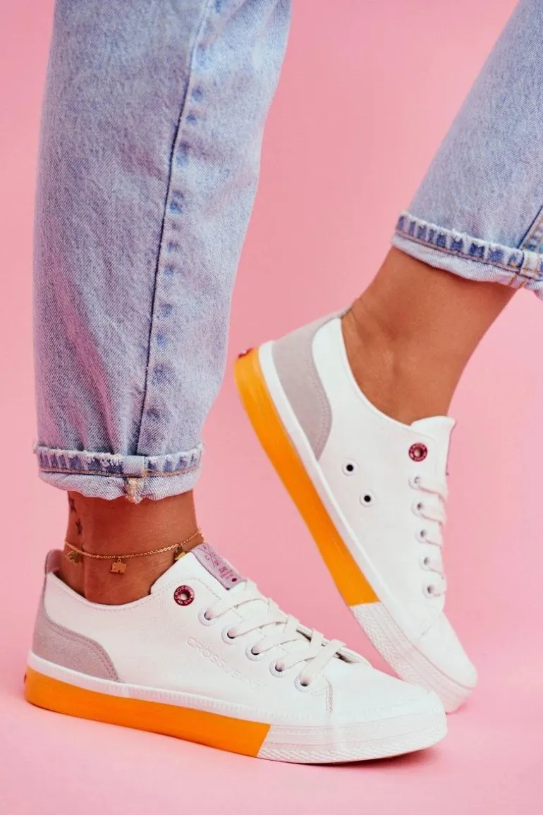 Trampki Damskie Cross Jeans Biało Pomarańczowe FF2R4043C