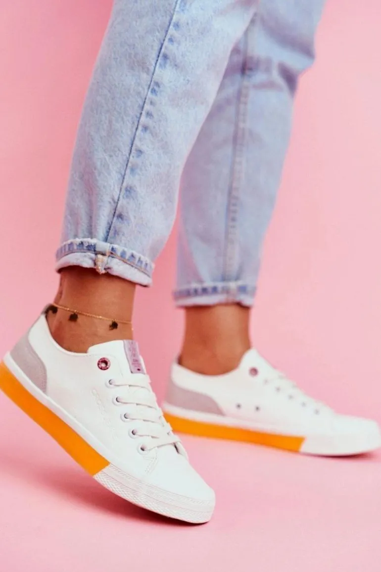 Trampki Damskie Cross Jeans Biało Pomarańczowe FF2R4043C