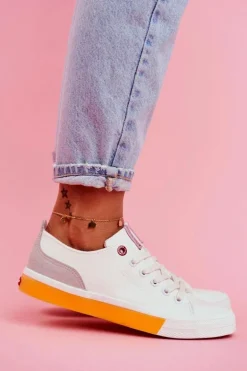 Trampki Damskie Cross Jeans Biało Pomarańczowe FF2R4043C