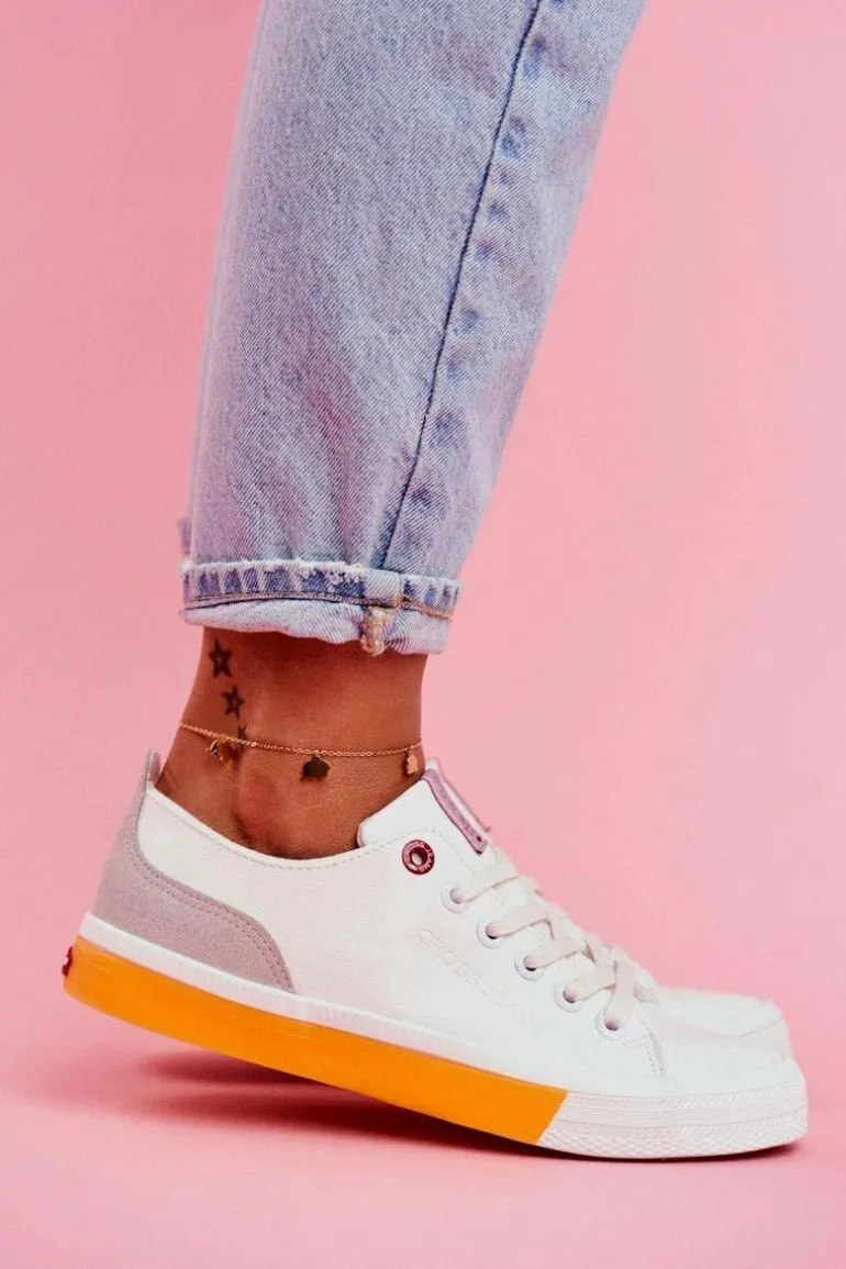 Trampki Damskie Cross Jeans Biało Pomarańczowe FF2R4043C