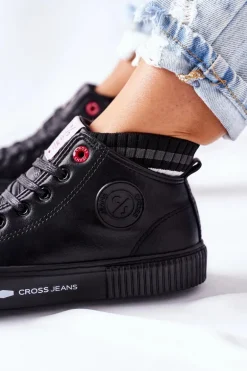 Trampki Damskie Cross Jeans Wysokie Czarne II2R4021