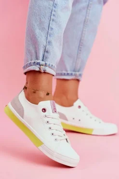 Trampki Damskie Cross Jeans Biało Żółte FF2R4042C