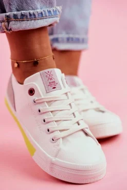 Trampki Damskie Cross Jeans Biało Żółte FF2R4042C