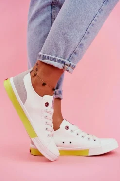 Trampki Damskie Cross Jeans Biało Żółte FF2R4042C