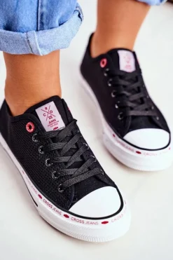 Trampki Damskie Cross Jeans Czarne Siateczka FF2R4015C